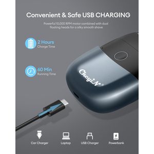 Afeitadora eléctrica para hombre, de doble cuchilla, para uso en seco y húmedo, impermeable IPX7, con alimentación USB, para cuerpo y barba, afeitadora de lámina lavable, con manual en alemán - Product Image 3