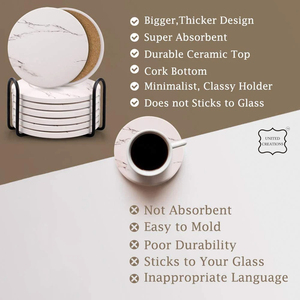 Juego de posavasos de cerámica con diseño de mármol dorado blanco, posavasos nórdicos de arte personalizado nórdico para bebidas, soporte clásico personalizado en blanco - Product Image 3