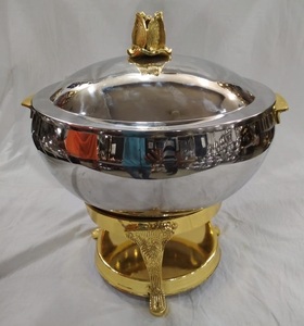 Plat de service chauffant en métal pour la restauration hôtelière de luxe, avec brûleur, finition argentée, casseroles de service - Product Image 1