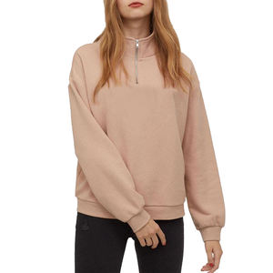 Femmes Boxy col montant pull à capuche sweat 1/4 Zip Top lavage à l'acide Technique broderie solide ODM en gros - Product Image 2