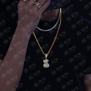 Clásico Hip Hop dólar estadounidense bolsa de dinero Cadena de plata Bling collar de moda de los hombres Regalo de Cumpleaños Moissanite colgantes y dijes - Product Image 3