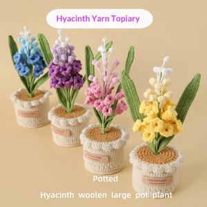 Crochet Multiple Colors Finished Hand-Knitted Yarn Hyacinth Large Potted Home Decoration <b>Artificial</b> <b>Flower</b> - Product Image 2