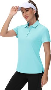 UPF 50 + de secado rápido para mujer, Golf sólido para polos, camisetas de manga corta con cuello, insignias de protección solar antibolitas de punto - Product Image 4
