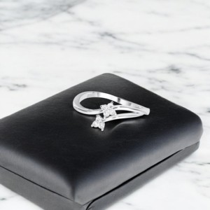 ชุดง่ามเพชรทรงกลมโมอิส E-F/VVS-VS เพชร0.07กะรัตแหวนโค้งรูปดอกแฝดทำจากเงิน - Product Image 5