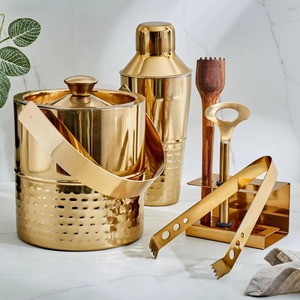 ชุดเครื่องทำบาร์แบบโลหะทุบสีทองโบราณสำหรับใช้ในบาร์และงานปาร์ตี้ผู้จำหน่ายอินเดีย - Product Image 1