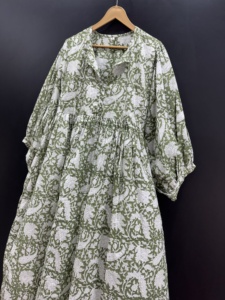 Robe mi-longue en lin à manches longues pour femme, tenue décontractée d'été à imprimé floral en pur coton, cadeau pour elle - Product Image 2