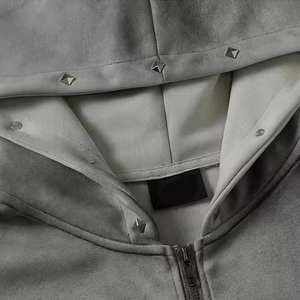 Sudadera con Capucha Extra Grande de Color Gris Claro, Diseño Sólido, 100% Algodón, Antiarrugas, Tejido de Punto Transpirable para Invierno - Product Image 6