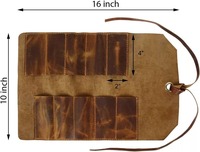 Pochette à outils en cuir marron vintage réglable, sac à ciseaux, 10 emplacements, finition aspect antique, OEM, résistant à l'eau, résistant aux rayures