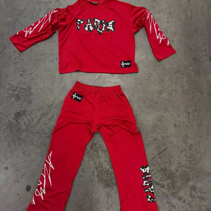 Custom <b>Men's</b> Oversized Boxy Full Sleeve Sweatshirt Tracksuit <b>T</b>-<b>shirt</b> Pants Set Cotton Rib Crew Neck <b>T</b>-<b>shirts</b> Tracksuit for <b>Men</b> - Product Image 1