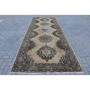 Alfombra turca clásica Vintage 5,1X12,9 pies Beige negro tejido plano para decoraciones de sala de estar para adolescentes - Product Image 1