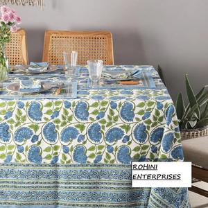 Lotus Blue 100% algodón hecho a mano bloque impreso estilo indio mantel tamaño personalizado diseño Floral hogar Hotel fiesta decoración al aire libre - Product Image 1
