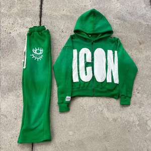 ชุดวอร์มผ้าคอตตอนโอเวอร์ไซส์สำหรับผู้ชาย, ชุดวอร์มผ้าปะติดซิปไซส์ - Product Image 3