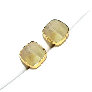 925纯银8-10毫米切片金红石宝石金黄电镀推背钉耳环批发饰品