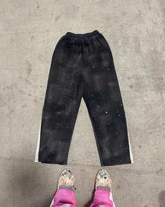 Custom Men's Streetwear <b>Trousers</b> Bling Rhinestone Baggy Flare Sweatpants Lightweight Casual Style - Product Image 2