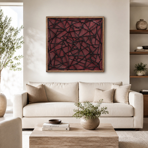 Crimson Linear Textured Minimalist Wall Art <b>Abstract</b> Oil Painting Soft Neutral Still Life Handmade Home Hotel Decorative Arts - Product Image 1