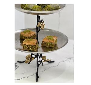 Plateaux et plats artisanaux indiens modernes en laiton avec motif floral en acier inoxydable à étages pour salade de fruits et bol à noix - Product Image 5