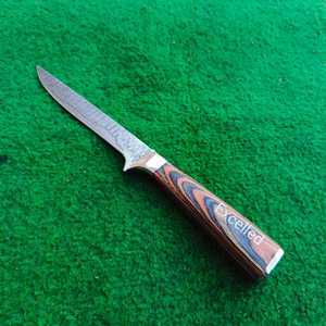 Couteau de chef en acier damas fait à la main, manche rond en bois, filet, couteau de cuisine tranchant avec étui en cuir - Product Image 3