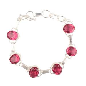 Pulsera de Plata de Ley con Circonita Rosa, Gema Facetada, Joyería de Lujo Hecha a Mano, Ajustable de 9 Pulgadas, Regalo de Aniversario para Mujer - Product Image 1