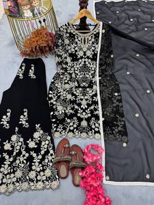 Costume Sharara Salwar de créateur de tissu Georgette de style indien pakistanais pour les fêtes Walima Look avec des tarifs de gros compétitifs - Product Image 2