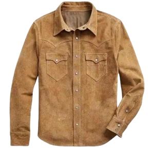 <b>Men</b> Premium Suede Leather Trucker Western Street Style <b>Shirt</b>-Customizable Breathable Casual <b>Shirt</b> <b>with</b> Front <b>Pockets</b> - Product Image 1