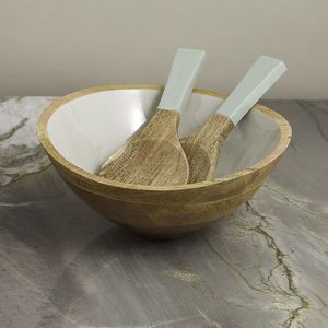 Cuenco para servir hecho a mano de madera de mango esmaltado rosa, utensilios de cocina rústicos para ensalada, fruta o Plato decorativo - Product Image 6
