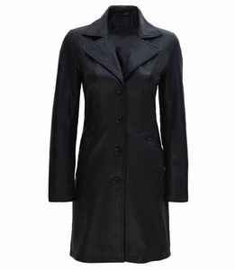 Manteau pour femme en cuir véritable de vache pleine fleur noir, tricoté et respirant - Product Image 2