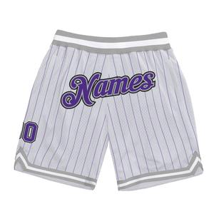 Industrie Direct Engro Sportswear Short de basket-ball personnalisé blanc violet à fines rayures violet-gris authentique Short de basket-ball - Product Image 1