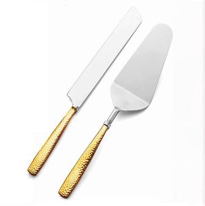 Servidor y Rebanador de Pastel con Mango Dorado Martillado y Repujado, Juego de Servidor y Espátula para Pastel de Bodas - Product Image 6