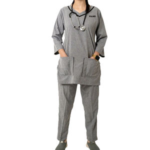 Traje de exfoliación de hospital con cuello en V de contraste sin arrugas/conjunto de uniformes estirables con nombre personalizado de alta calidad/uniformes de enfermería para mujeres - Product Image 1