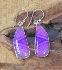 Boucles d'oreilles en agate du Botswana violette, argent sterling 925, fabrication artisanale, bijoux en pierres précieuses, cadeau de mode pour femmes - Product Image 3