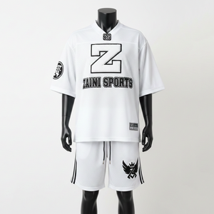 Ensemble short en jersey de polyester léger à motif uni, design de panneau blanc et noir avec logo personnalisé, tissu 190 GSM - Product Image 6