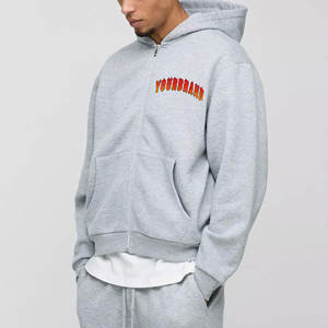 Sweat à capuche épais personnalisé surdimensionné avec fermeture éclair 350 g/m² pour hommes Streetwear Fleece 100 & Cotton Sweatshirts à capuche gris pour hommes pour l'hiver - Product Image 1