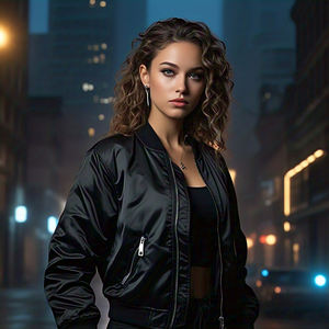 Chaqueta Bomber de satén con cremallera OEM para mujer, ropa de calle informal de alta calidad, chaqueta Bomber de satén ligera con cuello redondo para mujer - Product Image 2