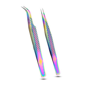 Venta al por mayor de pinzas de 90 grados de acero inoxidable de alta calidad con etiqueta privada, pinzas para pestañas con logotipo personalizado, suministros de belleza - Product Image 1