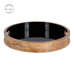 Plateau de service moderne en bois avec cadre en métal noir, idéal pour la décoration de table de cuisine et l'affichage élégant. - Product Image 5