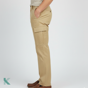 Pantalon en toile décontracté pour homme, 100% coton de qualité supérieure, poids lourd, coupe droite, confortable, durable, taille mi-haute, uni, teinture unie, lavage coloré - Product Image 2