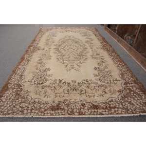 พรมขนสัตว์สีเบจสีน้ำตาลแบบดั้งเดิม7ft x 3.9การออกแบบเย็บปะติดปะต่อกันสไตล์ตุรกีสำหรับตกแต่งห้องนั่งเล่นยางทรงสี่เหลี่ยมผืนผ้ากว้าง4เมตร - Product Image 2