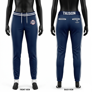 Pantalon de baseball pour femmes, tissu polyester et élasthanne de qualité supérieure 220 GSM, bleu ciel, coupe ajustée, design avec panneaux latéraux, logo personnalisé, vêtements de sport - Product Image 3