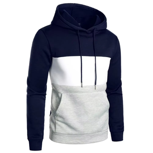 Sudadera con capucha con cordón de bolsillo de canguro de bloque de Color de alta calidad para hombres ropa transpirable e informal básica de algodón mezclado en blanco grueso - Product Image 4