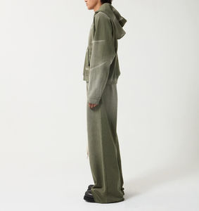 Ensemble de survêtement en coton 2 pièces pour homme, pantalon de survêtement à jambes évasées à capuche, effet délavé à l'acide, effet usé, broderie, streetwear - Product Image 3