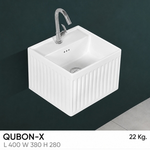 QUBON-X Lavabo Cuadrado de Pared con Certificación NSF, Estilo Rústico, con Desagüe, Grifo Monomando, Acabado Pulido, para Baño - Product Image 3