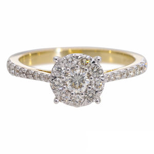 Elegante Anillo de Compromiso Clásico con Halo de Oro de 14K y Rodio, Banda con Diamantes Naturales en Pavé para Aniversario Nupcial - Product Image 1