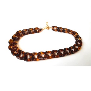 Trendy Tortoiseshell Resin Link <b>Chain</b> Necklace, Chunky Lightweight Acrylic Statement Jewelry for Womens <b>Fashion</b> and Casual Wear - Product Image 4
