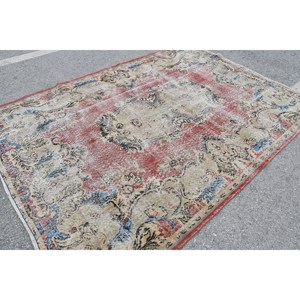 Alfombra Kilim Tradicional Turca Hecha a Mano, Ecológica, Rectangular, 6.5 x 9.4 pies, Roja Beige, Lana y Látex, Diseño de Patchwork de 10 mm - Product Image 2