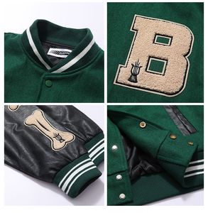 Chaqueta Universitaria Vintage para Hombre con Letras Bordadas en Chenilla, Chaqueta de Lana de Una Sola Fila de Botones, Abrigo de Otoño para Hombre con Mangas de Cuero - Product Image 5