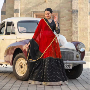 ÚLTIMO COLOR ROJO SUAVE GEORGETTE RICA FOIL TRABAJO LEHENGA CHOLI CON DUPATTA - Product Image 1
