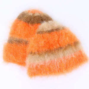 Alta calidad a prueba de viento esponjoso tejido Jacquard Mohair Cuffless Fur Beanie diseñador personalizado fabricante gorros con logotipo - Product Image 1