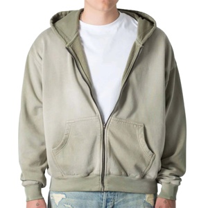 Nouveau sweat à capuche zippé uni en coton 100 % délavé pour homme – Vêtement décontracté respirant, écologique et de haute qualité, idéal pour l'hiver - Product Image 1