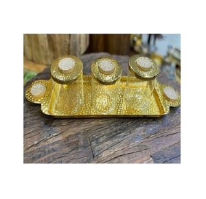 Servidor de Frutos Secos de Diseño Atractivo y Forma Redonda, Tarro de Vidrio de Calidad Superior con Bandeja de Aluminio Martillado - Product Image 1