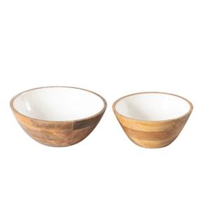 Tazones para Servir de Madera de Mango Hechos a Mano Más Vendidos, Interior de Esmalte Blanco, Vajilla Moderna para Cocina, Proveedor Mayorista a Bajo Precio - Product Image 1